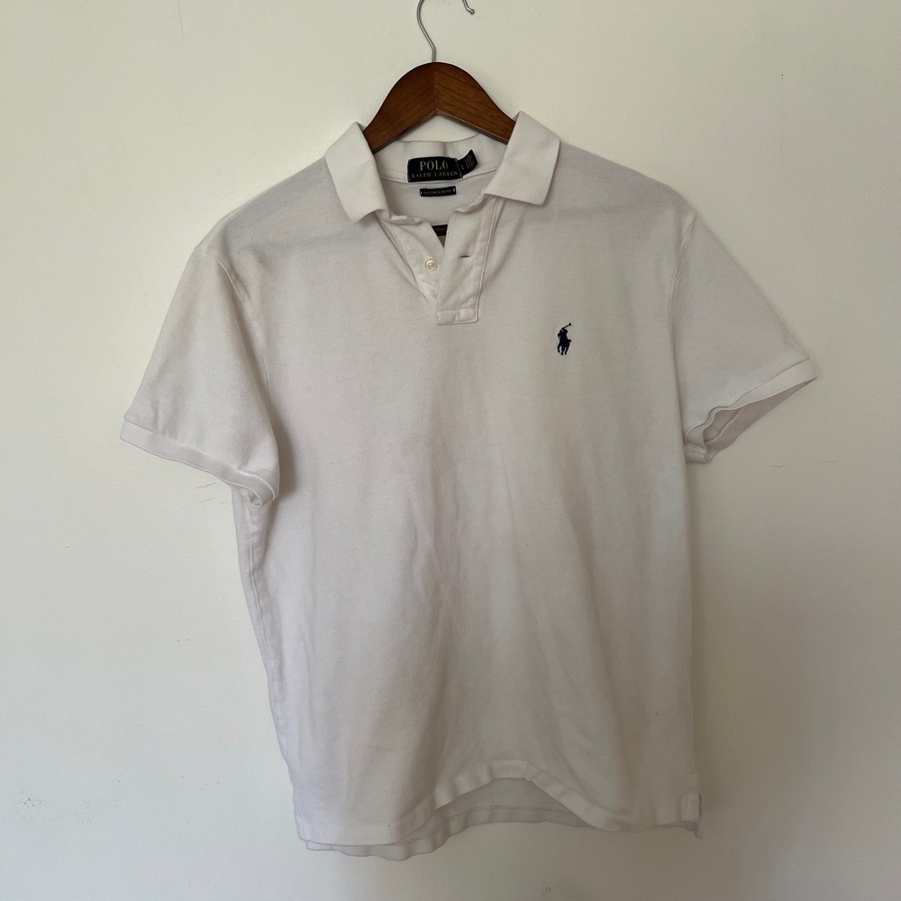 Polo Ralph Lauren Mens Custom Slim Fit White Cotton Pique Polo Shirt Large LG